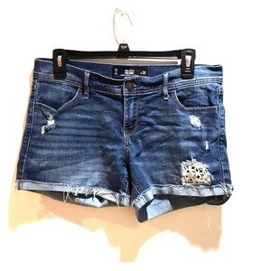 Denim and Lace Midi Shorts